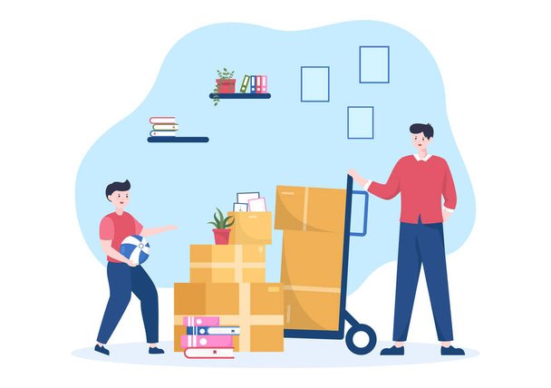 Stock Vector Home Relocation People Moving Cardboard